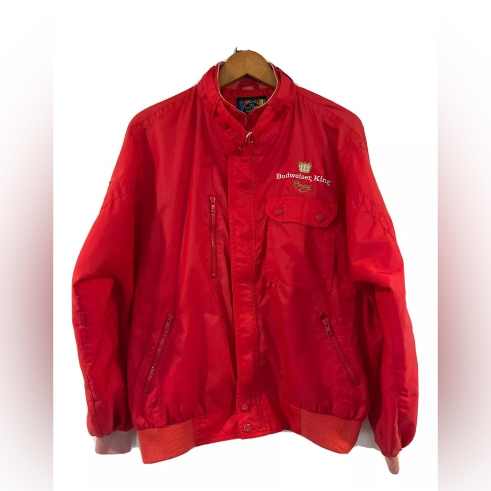 Vintage 80's NASCAR Jacket Budweiser King Racing Driving Red Embroidered XL